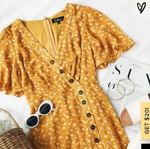 Lulus Yellow Floral Midi Dress